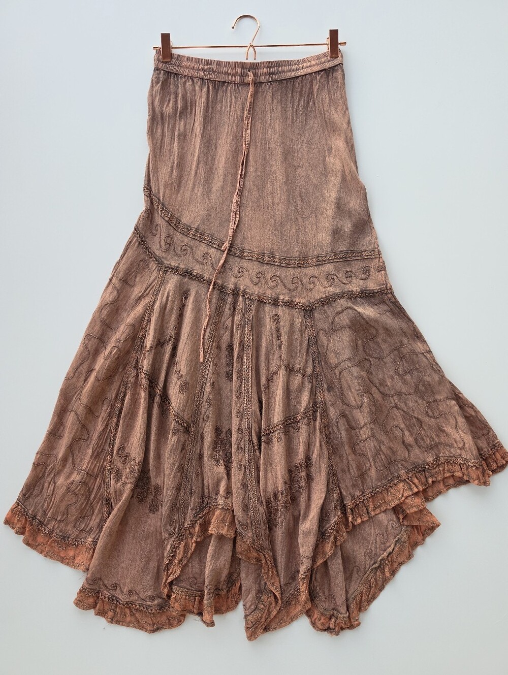 Scully Honey Creek Brown Embroidered Asymmetrical Hem Maxi Skirt - Picture 4 of 10